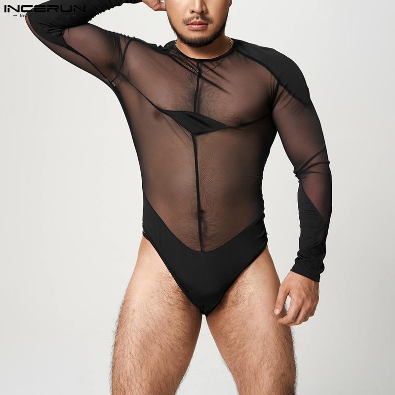 

INCERUN Лето Мужчины Видеть Сквозь Сетку Комбинезон Синглет