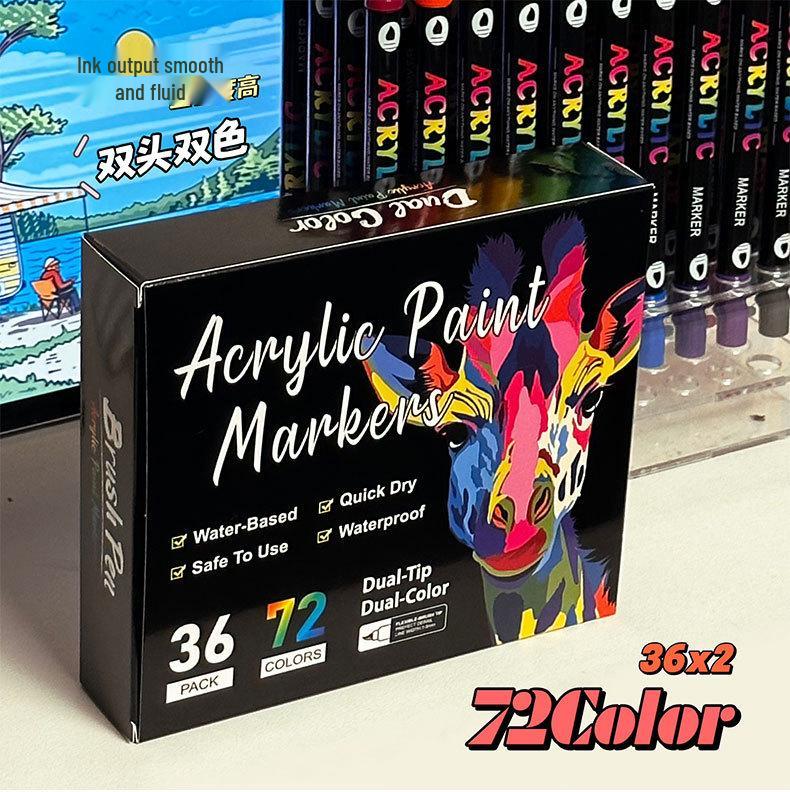 Dual-Ended Two-Color Acrylic Markers Set - 72 Colors for Kids' Painting & Doodling