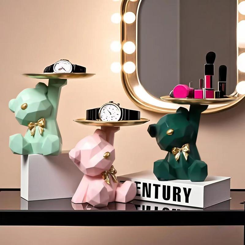 Kawaii Geometric Butterfly Bear Tray Living Room Desktop Decoration Candy Miscellaneous Storage Tray Home Decoration