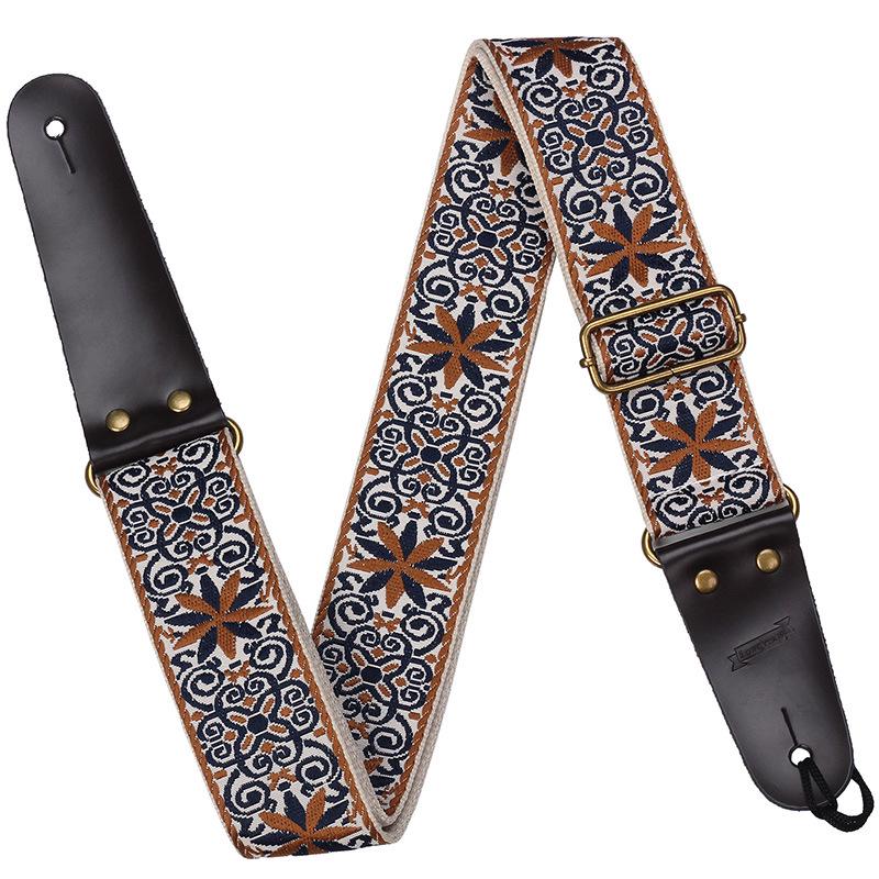 Creative Embroidery Non-slip Guitar Strap with Picks for Electric & Acoustic Guitars