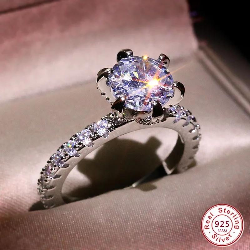 Luxusní stříbrný třpytivý prsten s velkým zirkonovým kamenem pro ženy Zásnuby Svatba Večírek Dámská móda Bijoux
