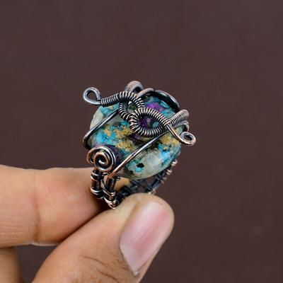Gema de Ostra Espinosa Natural Hecha a Mano Envoltura de Alambre de Cobre Anillo de Regalo Talla 7 E3e24