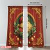 2pcs 2D Flat Printing Christmas Party Curtains Christmas Wreath Santa Claus Portrait Digital Printed Polyester Drapes Festive