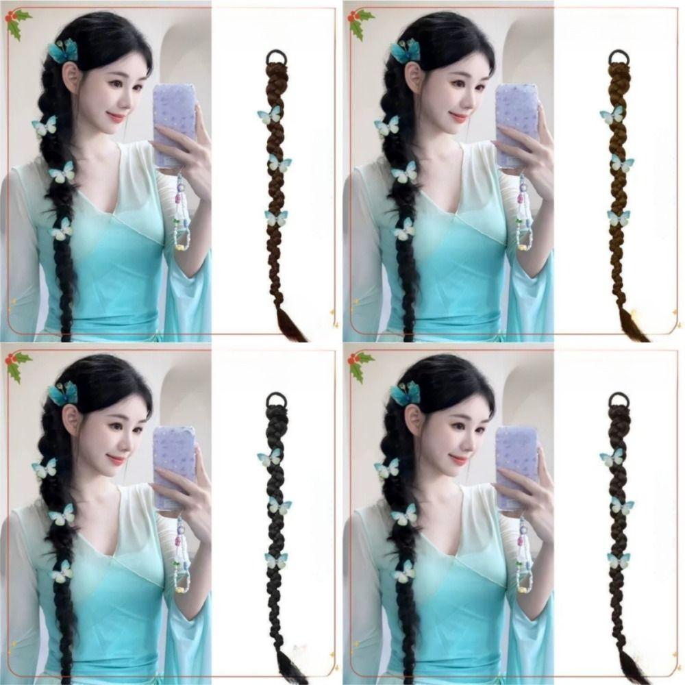Hair Extension Long Twist Braided Ponytail Butterfly Hairpin Boxing Braided Wig for Women