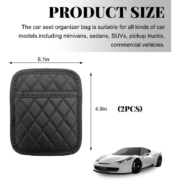 2 PCS Car Side Pocket Organizer, Leather Adhesive Auto Side Seat Back Storage Pocket, Waterproof Phone Document Sunglasses Holder Vehicle Gap Filler