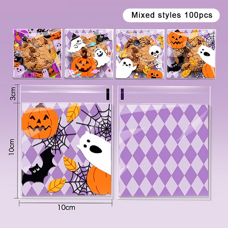 100Pcs Pumpkin Halloween Candy Bag Happy Halloween Party Decorations Kid Gift Trick Or Treat Candy Cookie Spider Ghost Bag