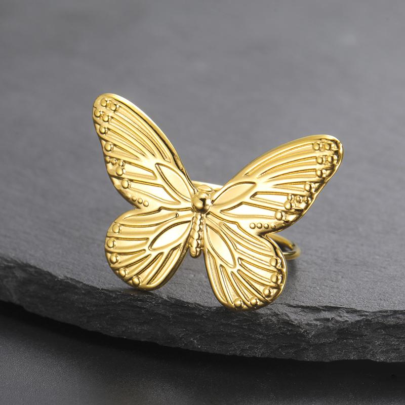 Stainless Steel Adjustable Butterfly Women'S Ring Gold Plated Finger Rings Trendy Jewelry Birthday Gift