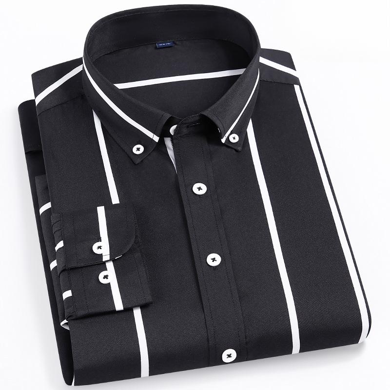 Elastisches Langarmhemd Herren Gestreiftes Slim Fit Hemd Business Casual Bügelfrei Bequem Herrenbekleidung Hemden Herren