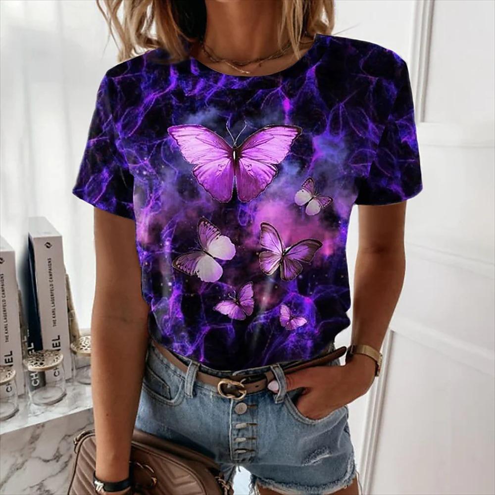 Butterfly pattern 3D printed T-shirt for women s short sleeved T-shirt XS