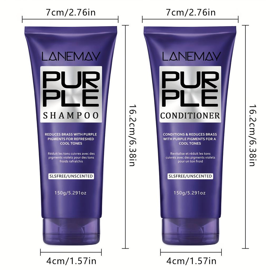 2pcs Purple Hair Shampoo and Conditioner Set for Blonde & Silvery Hair - Deep Conditioning & Neutralize Brassiness, Restore Vibrancy & Cool Tones