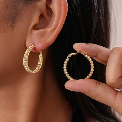 Metal Geometric Hollow Round Silver Needle Earrings Fashion Temperament Earrings