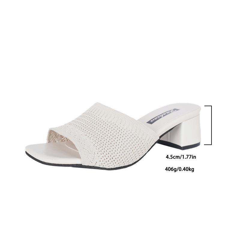 Medium Heel Cool Slippers Summer New Fly-woven One-word Cool Slippers