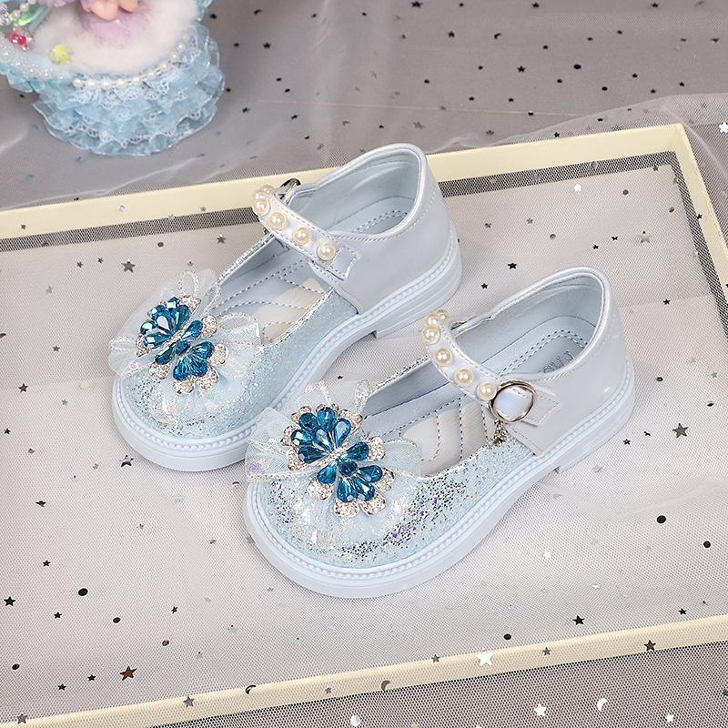 2026 Spring Girls' Princess Crystal Soft Sole Leather Shoes