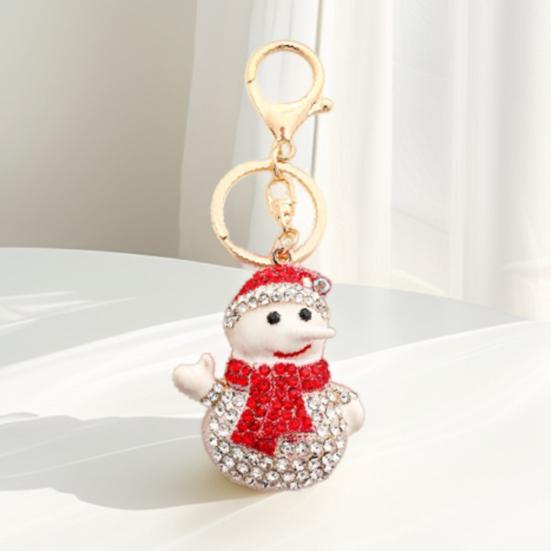 Keychain Pendant Sparkling Rhinestones Santa Claus Design Metal Keyring Decorative Key Holder Friends Bag