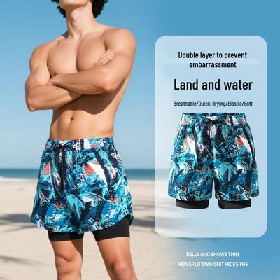 Men's Quick-Dry Double Layer Swim Trunks - Breathable, Loose Fit Beach & Sport Shorts
