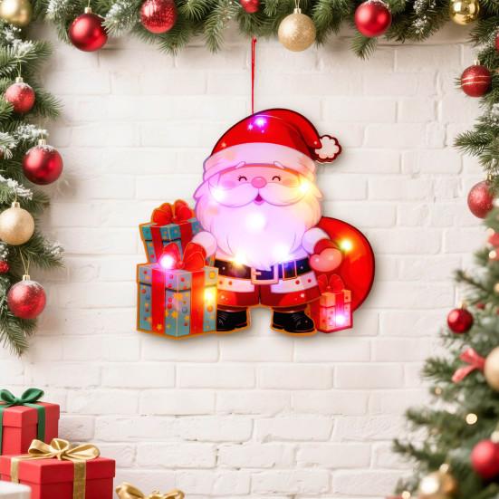 4Pcs/Set Christmas Ornament Set Santa Claus Reindeer Bear Wreath Shape Festive LED Ornament Set Holiday Decoration