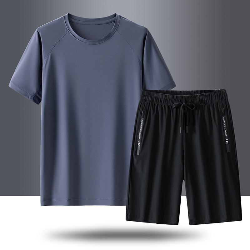 Men's Quick-Dry Ice Silk Summer Suit - Short Sleeve Top & Multi-Length Sports Pants