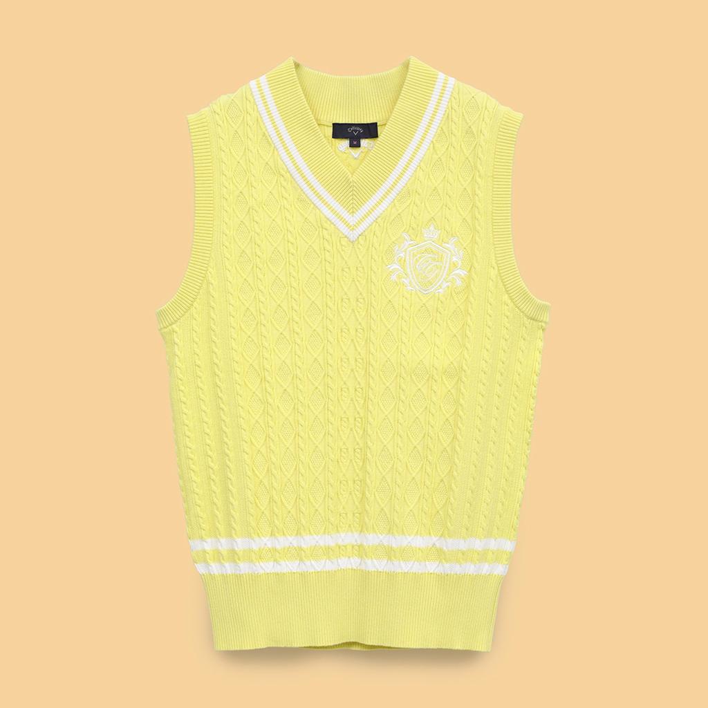 Callaway Cable Knit C25119200 Size L Women's V-Neck Vest, Golf, 1061_Yellow,