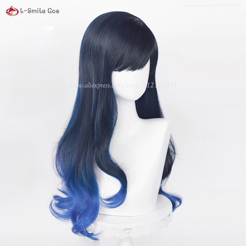 Hochwertige Shiraishi An Cosplay Perücke Lang 70cm Blauverlauf Lockiges Haar Hitzebeständig Synthetisches Haar Partyperücken + Perückenkappe