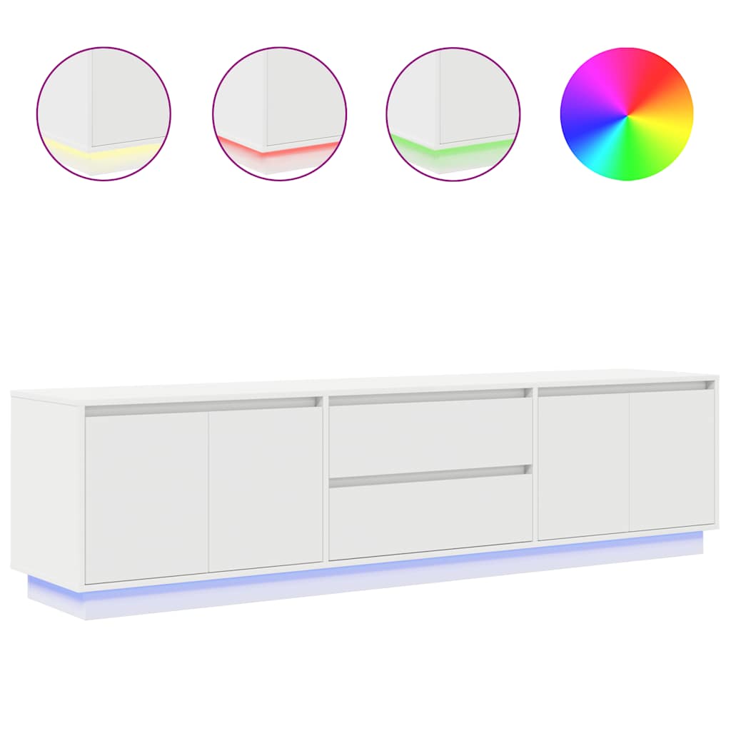TV Stand with LED Lights White 193.5x41x50 Cm