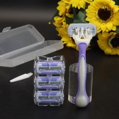 Manual Razor Shaving Kit with 3 Replacement Blades and Protective Storage Case Includes Cleaning Brush for Personal Grooming