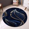 Dark Luxury Round Rug Soft Carpet Floor Mat Area Rug Non-Slip Navy Blue Gold Foil Feather Design for Home Living Room Minimalist