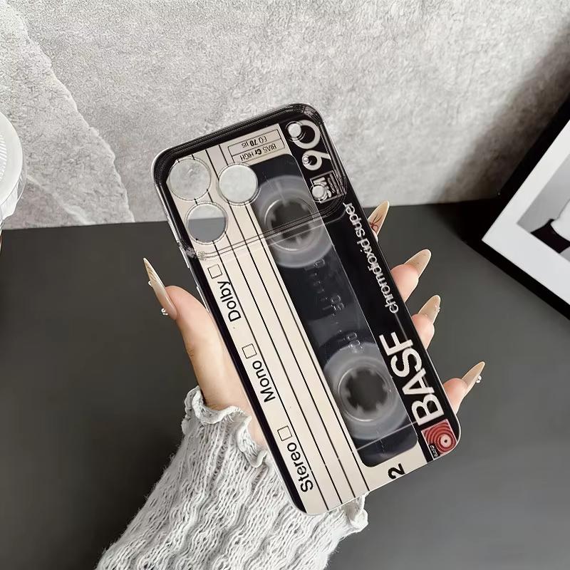 Retro Style Black Cassette Pattern Clear Phone Case For Samsung Galaxy S26 S25 S24 S23 S22 S21 S20 Ultra Plus A72 A71 A73 Cover