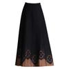 Slim-Fit A-Line Women's Autumn Winter Thickened Knitted Midi Skirt High Waist Embroidered Wool Long Winter Skirt