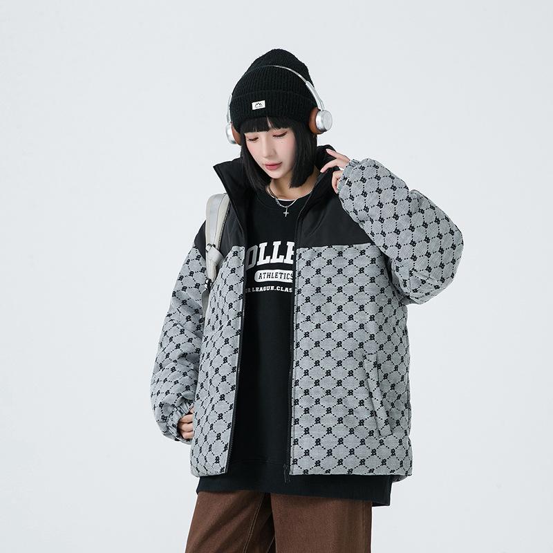 

Winter white duck down jacket for men and women, thickened cold-proof American stand-up collar, contrasting coat for men M