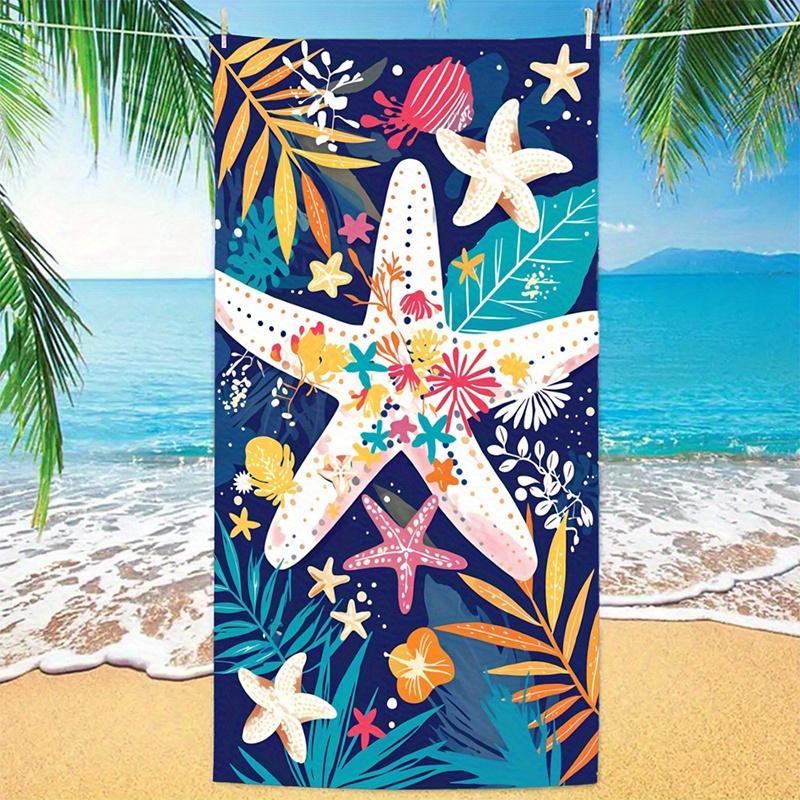 

Beach Towel Colorful Starfish Tropical Leaves Printed Pattern Sunscreen Windproof Suitable For Pool Camping Travel Blanket W30*H60(CM)