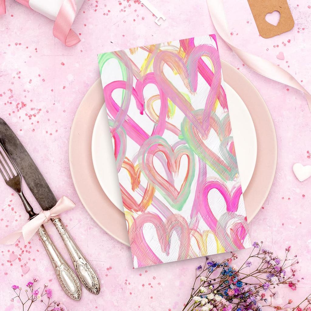 100Pcs Valentine's Day Paper Guest Napkin Colorful Heart Bathroom Napkin Decorative Disposable Hand Towel Napkin For Home Party Supplies