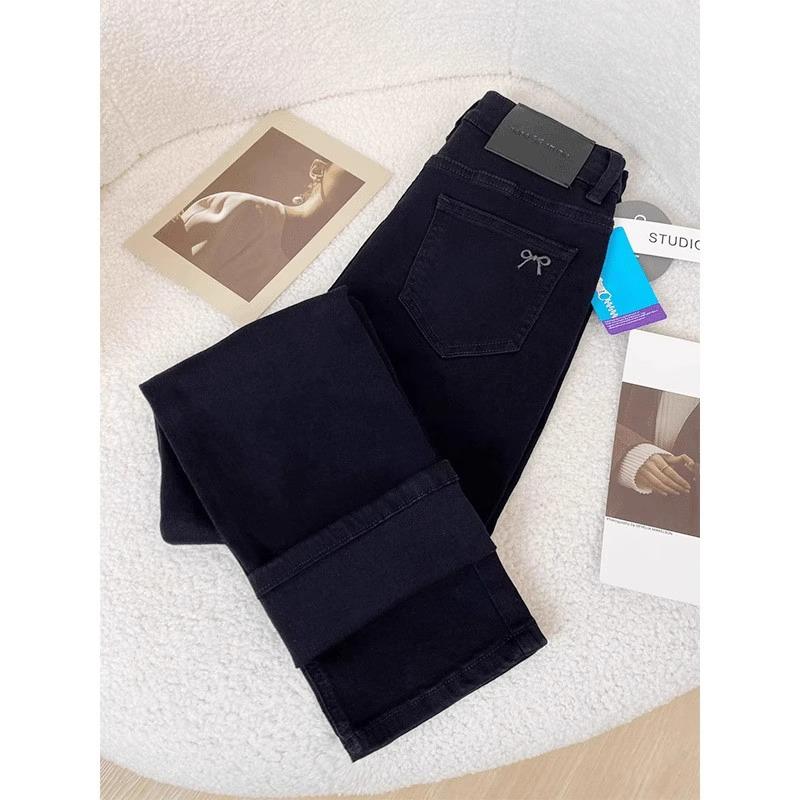 

Women s Plus Size Black Stretch High-Waist Velvet Slimming Cigarette Pants - Autumn/Winter Cropped Straight Leg. Small