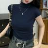2025 Women's Slimming Korean Style Solid Color Half High Neck Short Sleeve T-shirt for Early Autumn