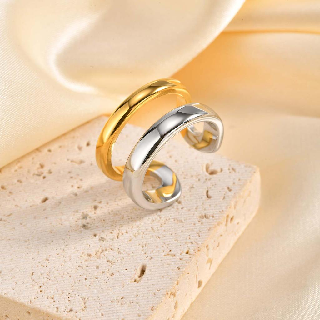 Highly Polished Double-layer Geometric Open Ring for Women,Gold Plated Stainless Steel Rings,Punk Wedding Ring Jewelry Gift