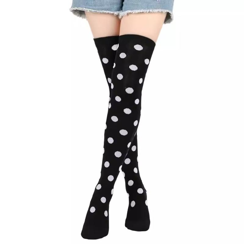 

Long Socks Women s Knitted Over Knee Socks Thigh High Stockings Polka Dot Ladies Black White Cosplay Lolita Harajuku Y2k Hosiery One Size чёрный