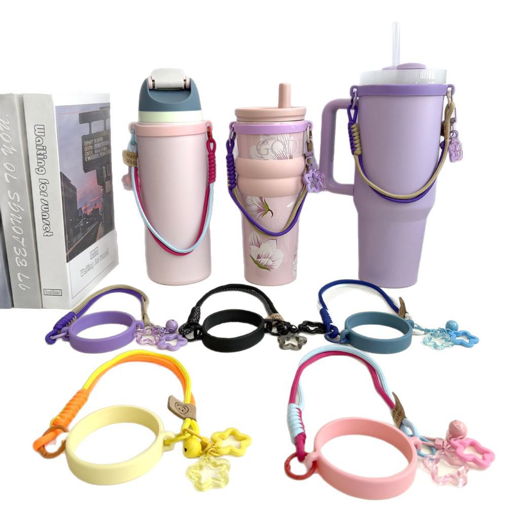 Color-Blocking Lanyard with Star Bell Pendant for Tupperware Bottle, Insulated Mug Handle, or Coffee Cup