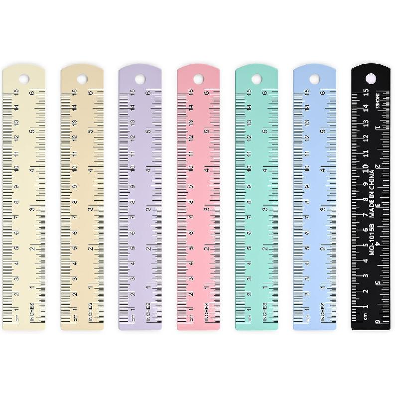 BAYTORY 7 Pcs Aluminum Rulers, Bulk Multicolor Ruler, Small 15cm & 6inch Metal Ruler for Students and Teachers (6inch & 15cm) 6inch & 15cm