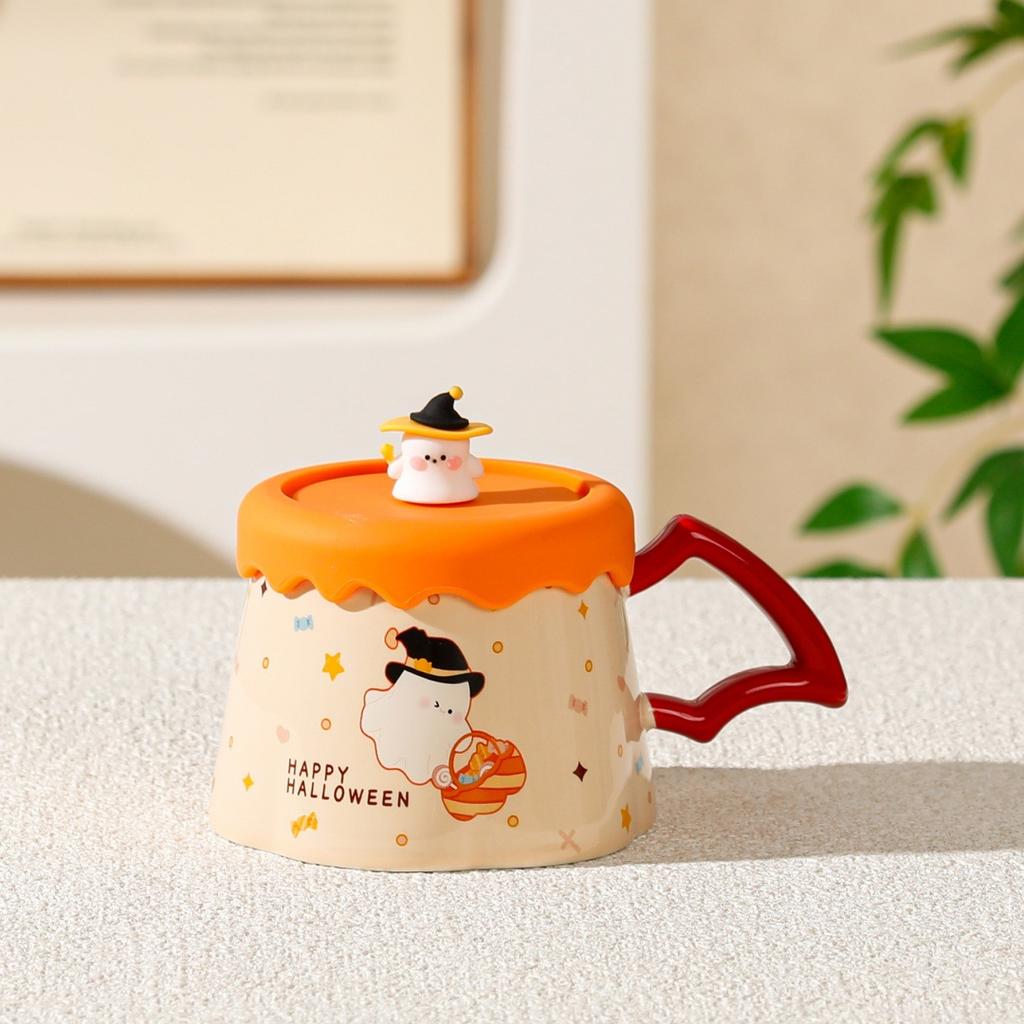 Magic ghost mug with lid cute water cup set dust-proof household ceramic cup high-value water cup