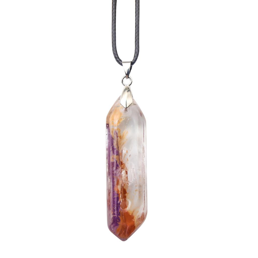 Hexagon Natural Stone Necklace With Crystal Bullet Pendant For Wear Fashion