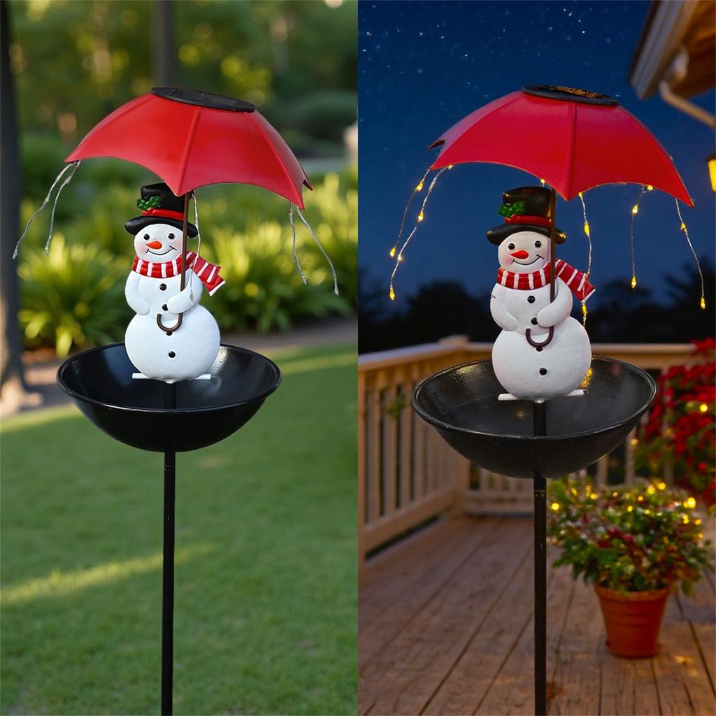 Christmas Snowman Iron Ground Socket Umbrella Christmas Decoration Party Solar Metal Ground Socket