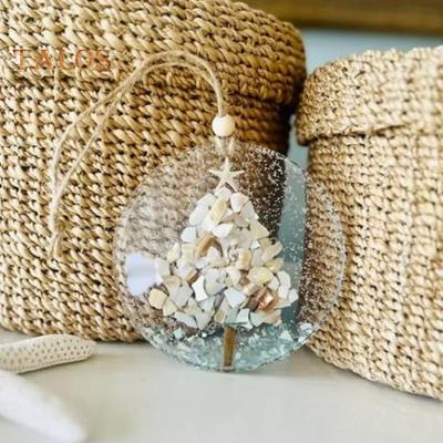 Coastal Christmas Ornament Hanging Sea Glass Pieces Light Catcher Beach Glass Suncatcher On Acrylic Circle for Window Tree Decor