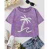 Simple Coconut Tree Print Washed T-Shirt Women Slim Y2K Crop Tee Shirts Cotton Summer Tops Short Sleeve Female