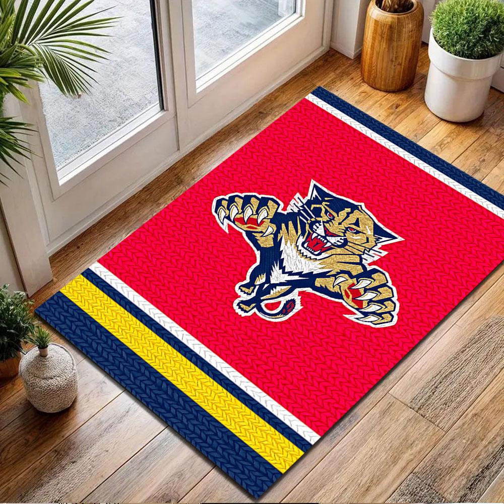 Pouncing Panther on Red Background Patterned carpet, non slip mat suitable for living room and bedroom sofas
