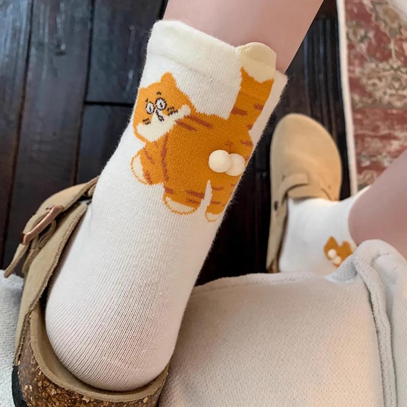 Three-Dimensional Cat Printed Men Female Mid Tube Socks Soft Comfortable Sweat Absorbing Breathable Casual Couples Sock
