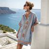 New Seaside Vacation Dress Bohemian D Print Loose V-neck Short-sleeved Beach Blouse