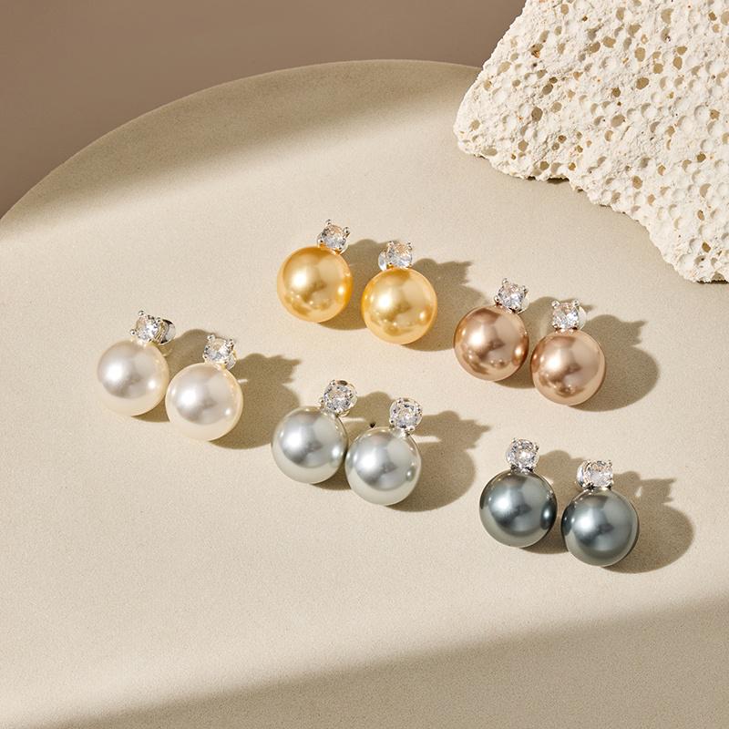 Elegant Princess Style Cubic Zirconia and Imitation Pearl 925 Silver Stud Earrings