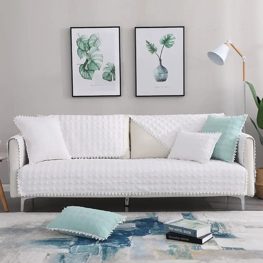 Living Room Embroidered Cotton Sofa Cover Thicken Non-Slip Couch Cushion Slipcover Soft Towel Blanket Home Decor