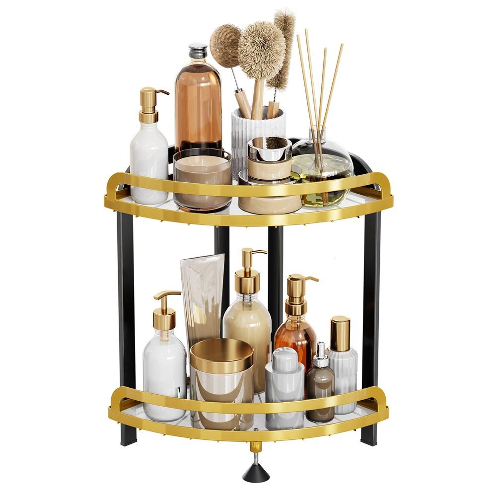 Rohový poličkový organizér 2patrový Kuchyně Koupelna Skladování kosmetiky Moderní Karbonový Posuvný Organizér do skříňky Zásuvka