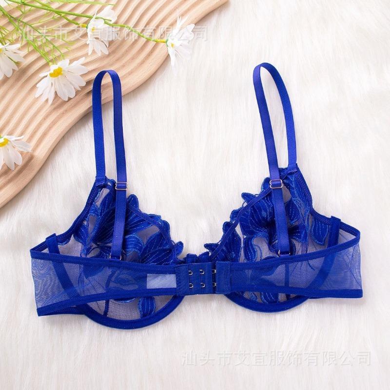 Women French Style Lace Sexy Perspective Embroidery Gathering Push Up Bra