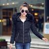Women's Winter Hooded Short Cotton Jacket with Fur Collar - Slimming and Warm